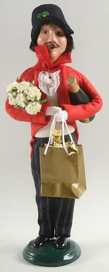 Victorian Assorted Carolers Shopper Man With Wine Bottle And Flowers - No Box by Byers' Choice Ltd-1