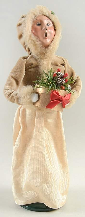Victorian Assorted Carolers Woman With Gift - Tan Fur Lined Hood - No Box by Byers' Choice Ltd-1