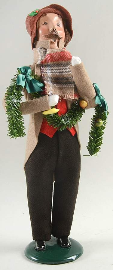 Victorian Assorted Carolers Mustache Man With Garland-Brown Coat - No Box by Byers' Choice Ltd-1