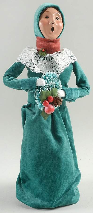 Victorian Assorted Carolers Woman With Wreath-Green Velvet Dress - No Box by Byers' Choice Ltd-1