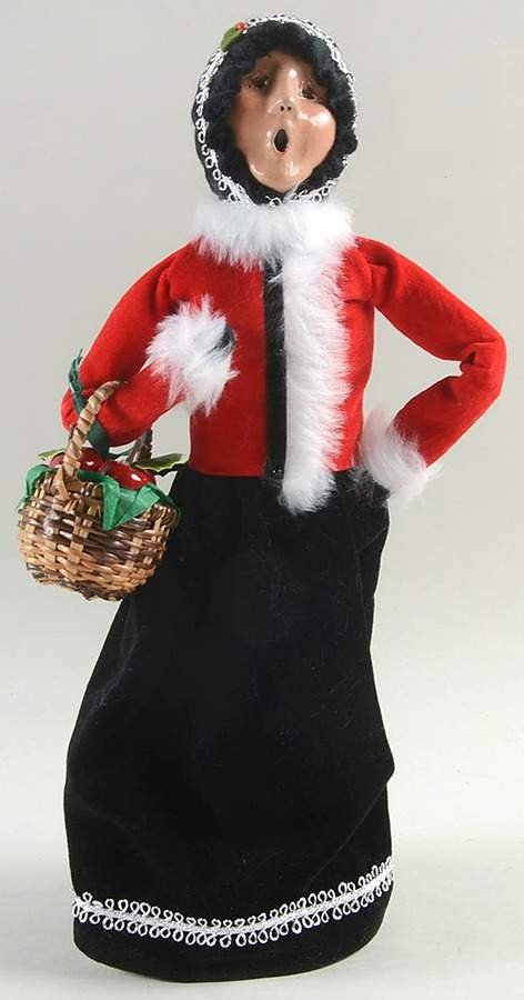 Victorian Assorted Carolers Woman With Apple Basket-Red Fur Lined - No Box by Byers' Choice Ltd-1