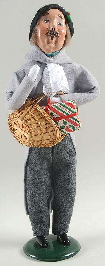Victorian Assorted Carolers Mustache Man With Gift Basket-Grey  - No Box by Byers' Choice Ltd-1