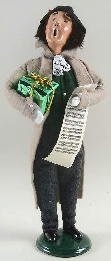 Victorian Assorted Carolers Man With Music And Gift-Grey Coat - No Box by Byers' Choice Ltd-1