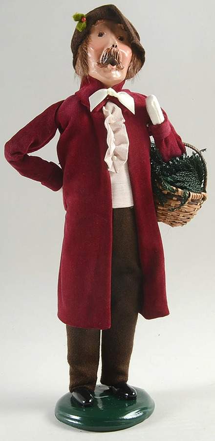 Victorian Assorted Carolers Mustache Man With Basket-Long Velvet Coa - No Box by Byers' Choice Ltd-1