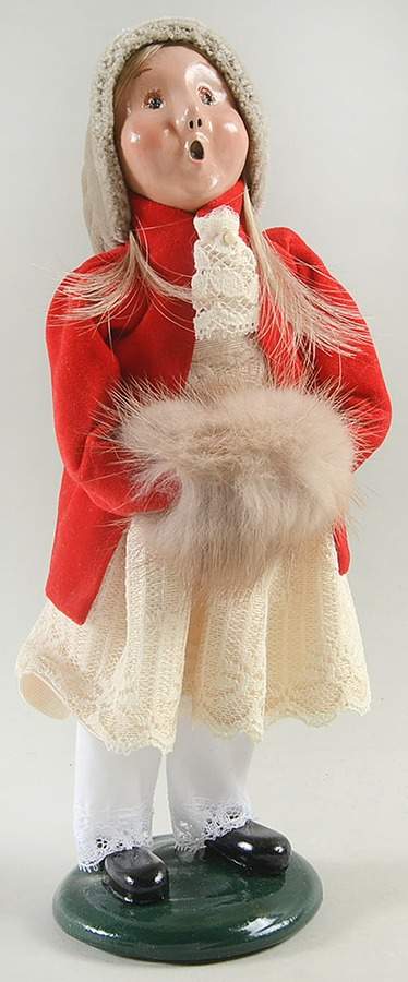 Victorian Assorted Carolers Girl With Muff-Red Velvet Coat - No Box by Byers' Choice Ltd-1