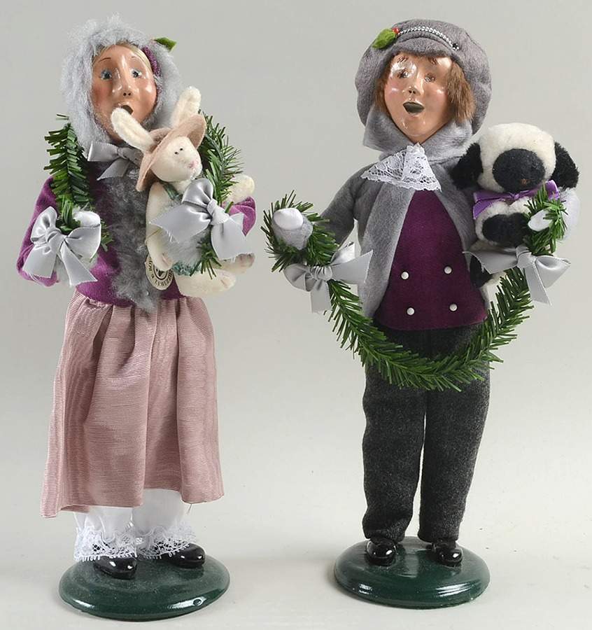 Victorian Assorted Carolers Boy & Girl With Stuffed Animals-Purple - No Box by Byers' Choice Ltd-1