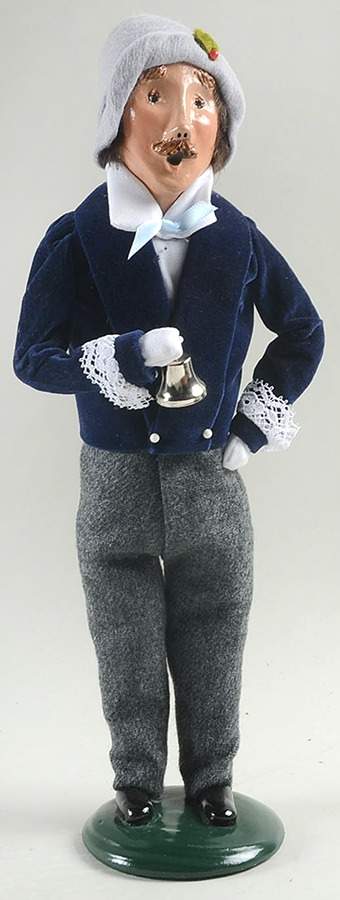 Victorian Assorted Carolers Mustache Man With Bell-Blue Velvet Coat - No Box by Byers' Choice Ltd-1