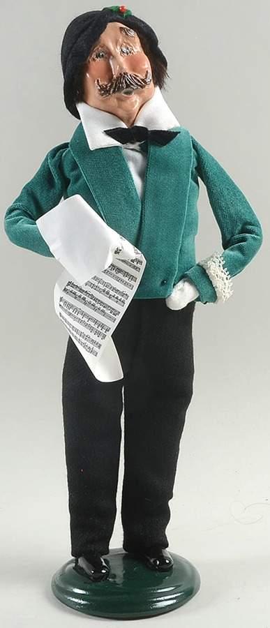 Victorian Assorted Carolers Mustache Man With Music-Green Velvet Coa - No Box by Byers' Choice Ltd-1
