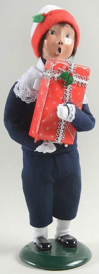 Victorian Assorted Carolers Boy Wtih Gift-Dark Blue Suit - No Box by Byers' Choice Ltd-1