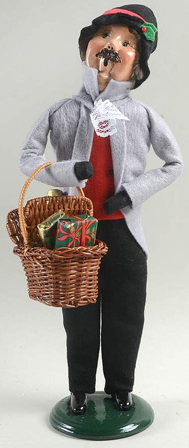 Victorian Assorted Carolers Mustache Man With Basket-Grey - No Box by Byers' Choice Ltd-1