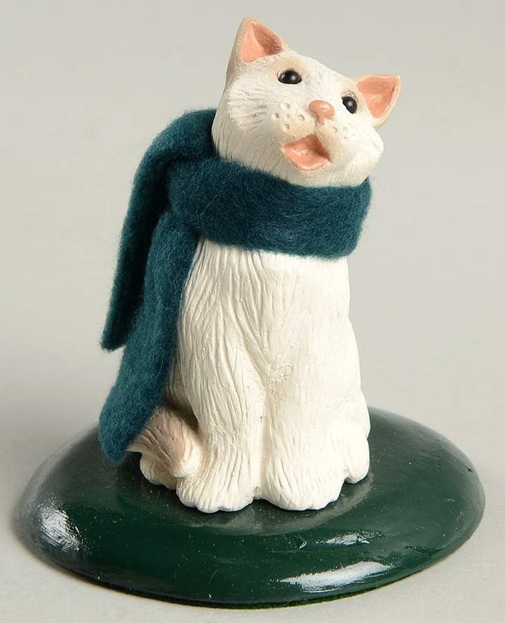 Singing Cats White Cat With Green Scarf - No Box by Byers' Choice Ltd-1