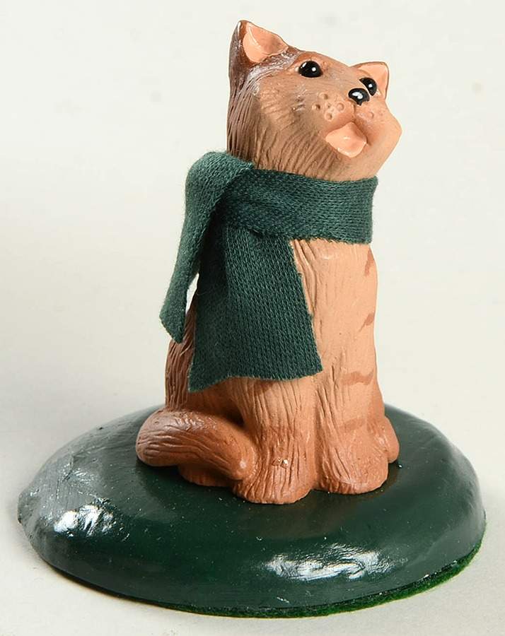 Singing Cats Brown Tabby Cat With Green Scarf - No Box by Byers' Choice Ltd-1