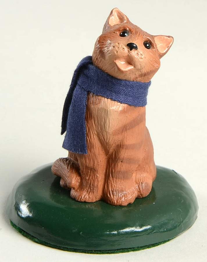 Singing Cats Brown Tabby Cat With Blue Scarf - No Box by Byers' Choice Ltd-1