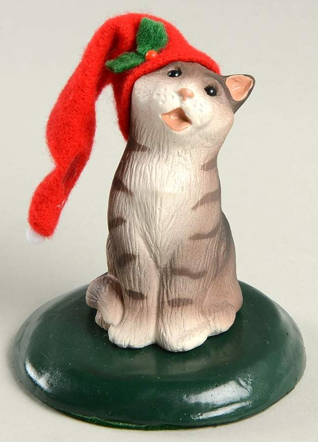 Singing Cats Silver Tabby Cat With Red Santa Hat - No Box by Byers' Choice Ltd-1
