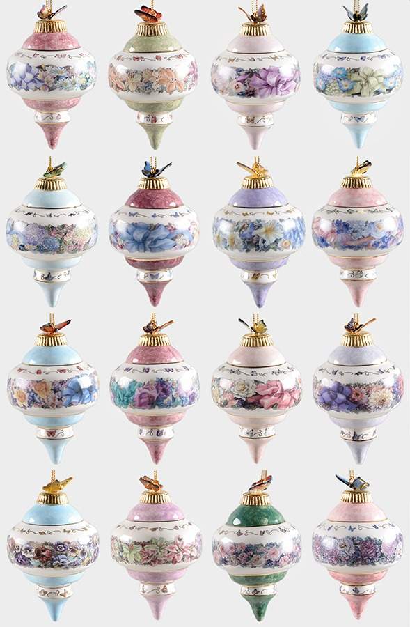 Lena Liu's Floral Inspirations Boxed Set Of 16 Ornaments - With Box by Bradford Editions-1