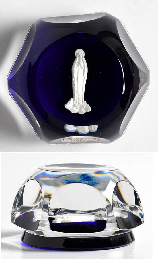 Sulphide Paperweight Madonna - Cobalt Smooth Base - Boxed by Baccarat-1