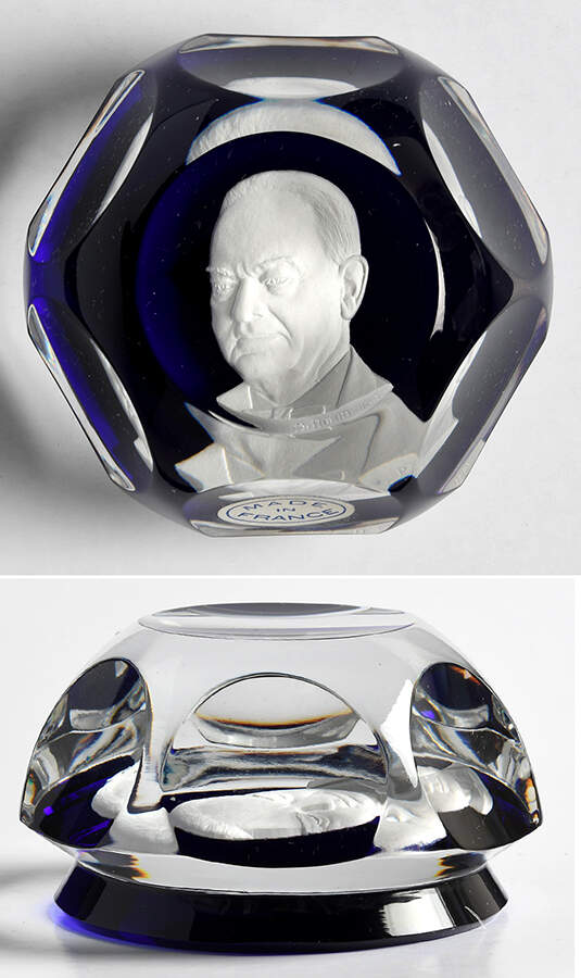 Sulphide Paperweight Herbert Hoover - Smooth Cobalt Base - Boxed by Baccarat-1