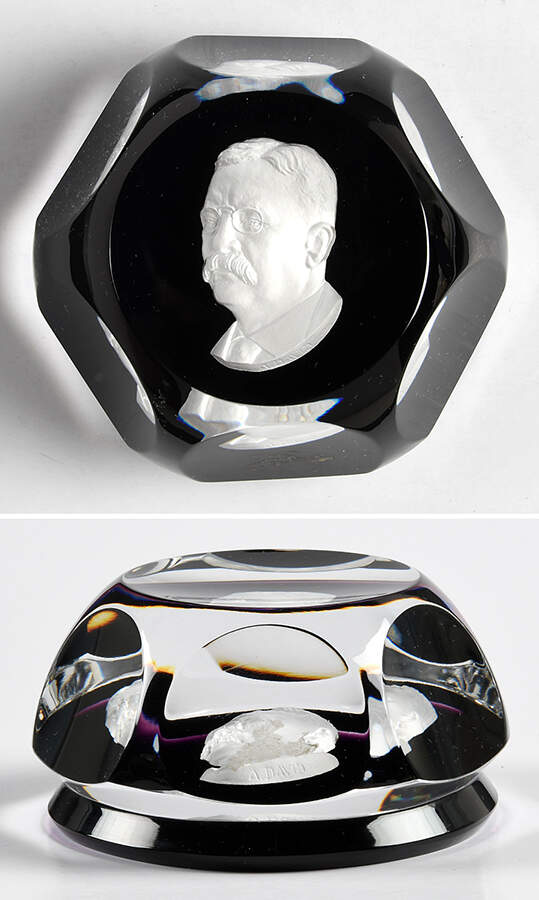 Sulphide Paperweight Theodore Roosevelt - Smooth Amethyst - Boxed by Baccarat-1