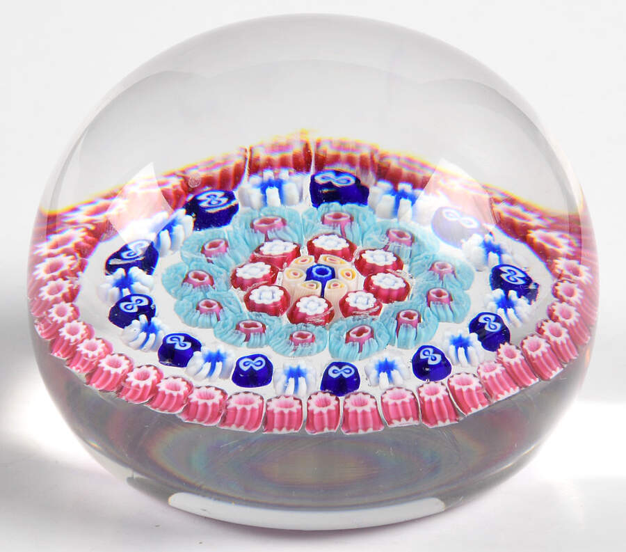 Millefiori Cane Paperweight 4 Ring Spaced Concentric - Clear Bottom - Boxed by Baccarat-1