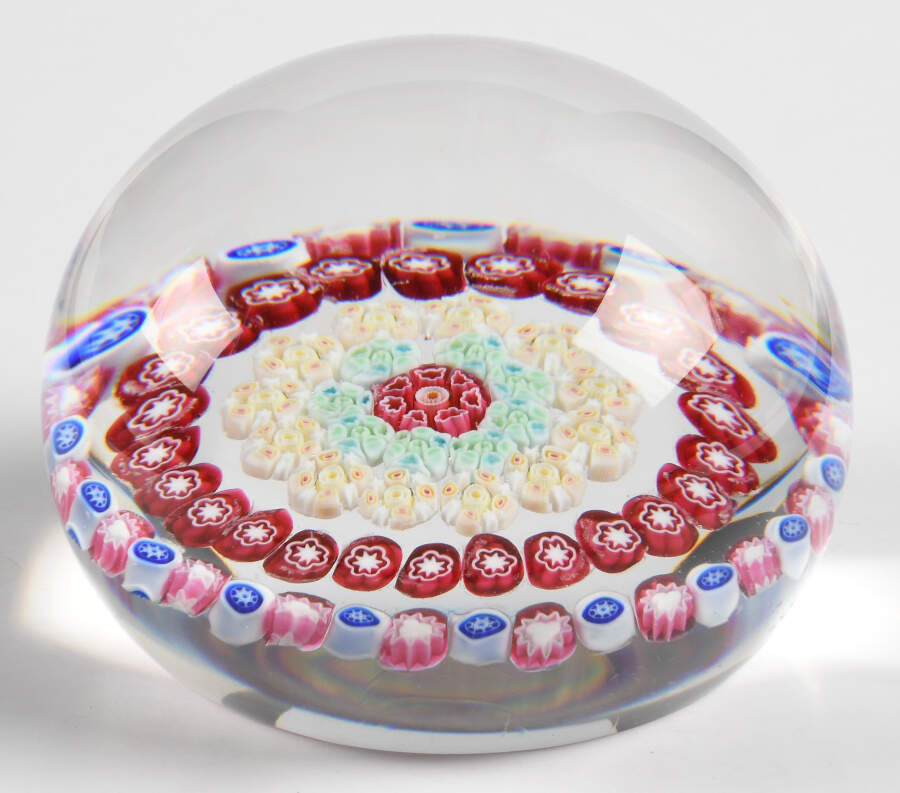 Millefiori Cane Paperweight 4 Ring Spaced Concentric - Clear Bottom - Boxed by Baccarat-1