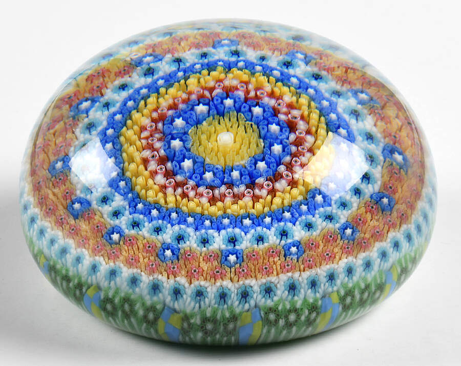 Millefiori Cane Paperweight 10 Ring Close Concentric  - Boxed by Baccarat-1
