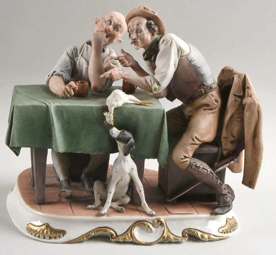 Cappe Figurines Hunting Story-2 Men With Chicken - No Box by Cappe Porcelain-1