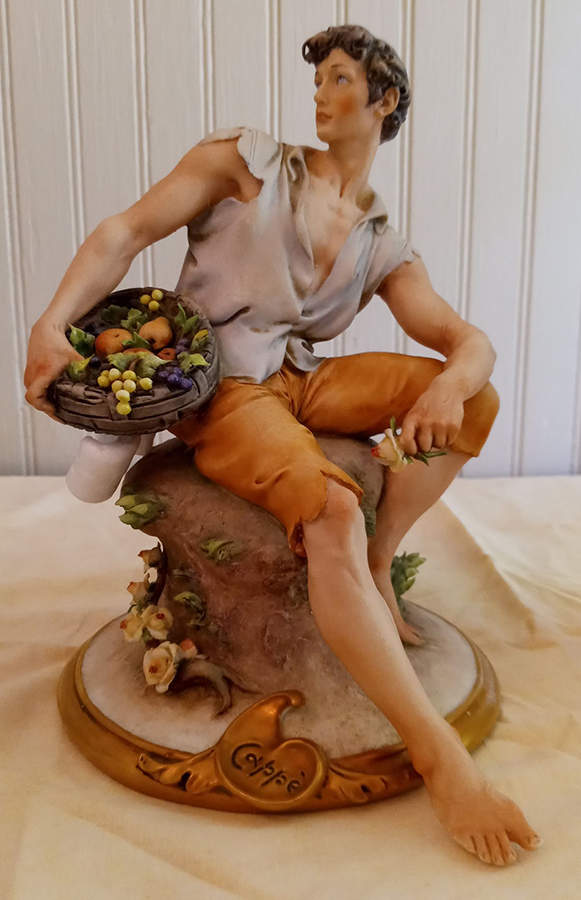 Cappe Figurines Man Sitting With Fruit Basket - No Box by Cappe Porcelain-1