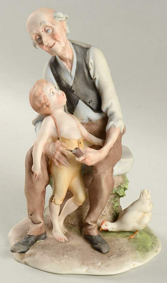 Cappe Figurines Old Man And Little Boy - No Box by Cappe Porcelain-1