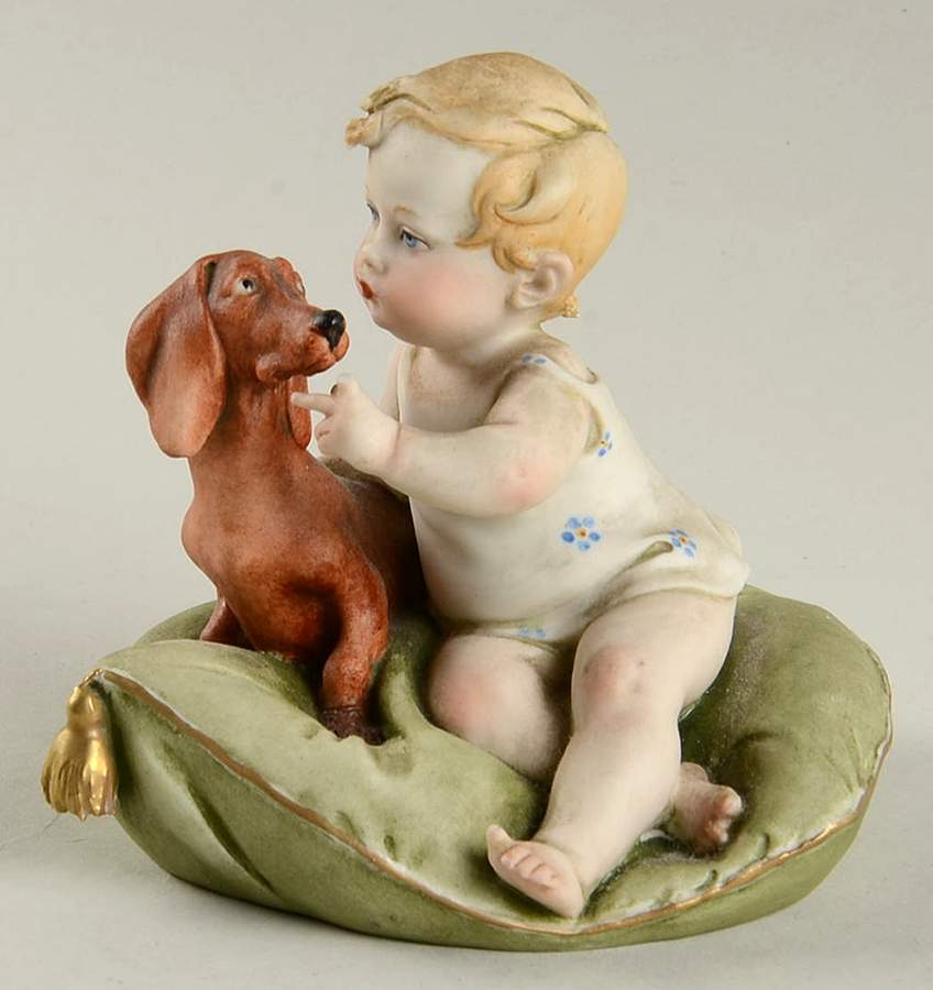 Cappe Figurines Baby With Dachshund - No Box by Cappe Porcelain-1