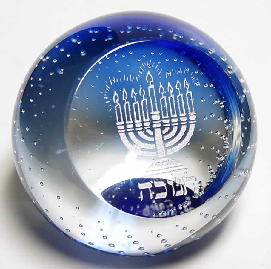 Caithness Paperweight Menorah Blue - Boxed by Caithness-1