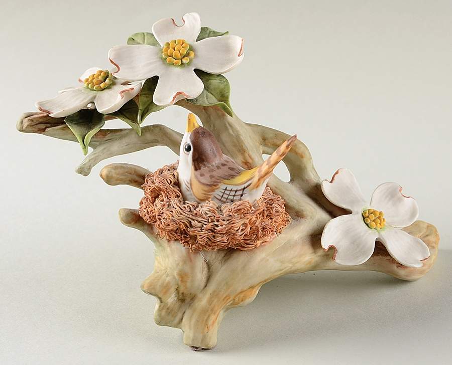Cybis Birds Wood Wren & Dogwood-3 Flowers - No Box by Cybis-1
