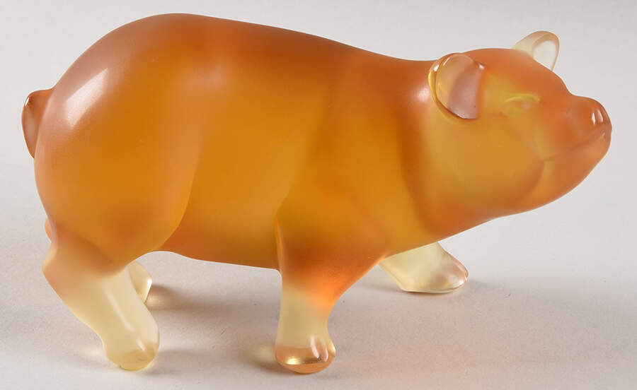 Animals-Domestic Piggy Amber - Boxed by Lalique-1