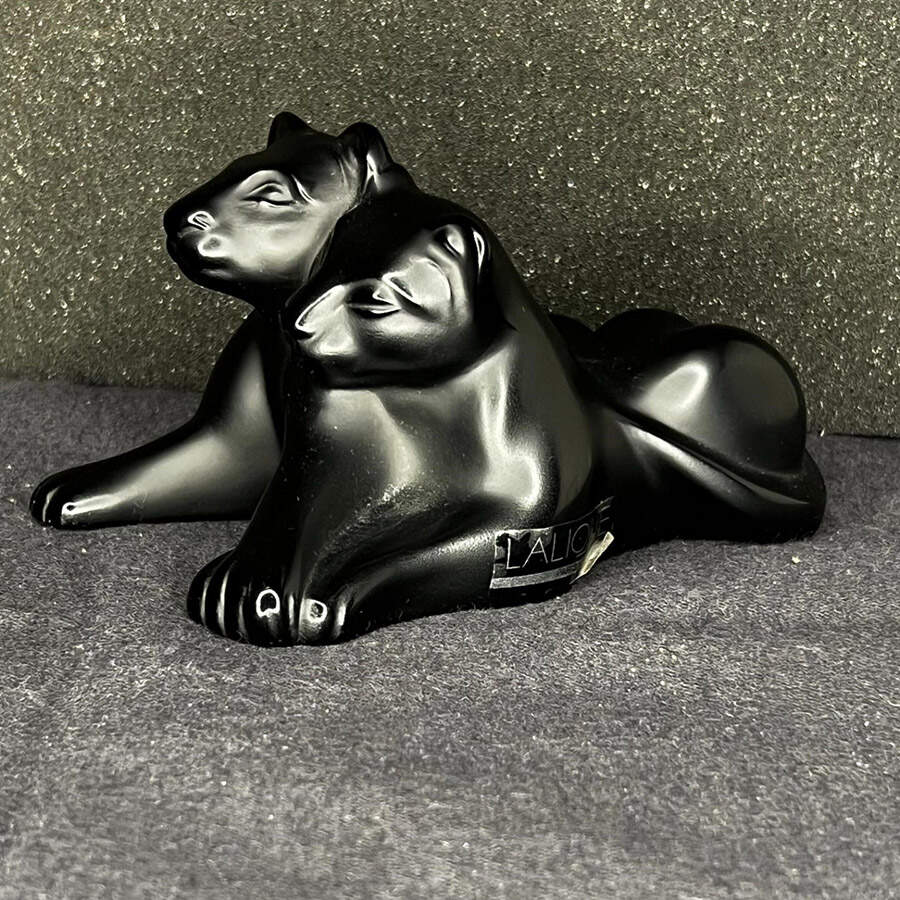 Animals Wild Lion Cubs - Tambwee-Black - Boxed by Lalique-1