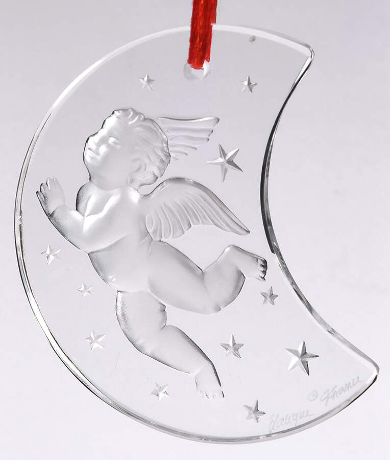 Lalique Christmas Ornament Cherub On Moon Shape-Clear - Boxed by Lalique-1