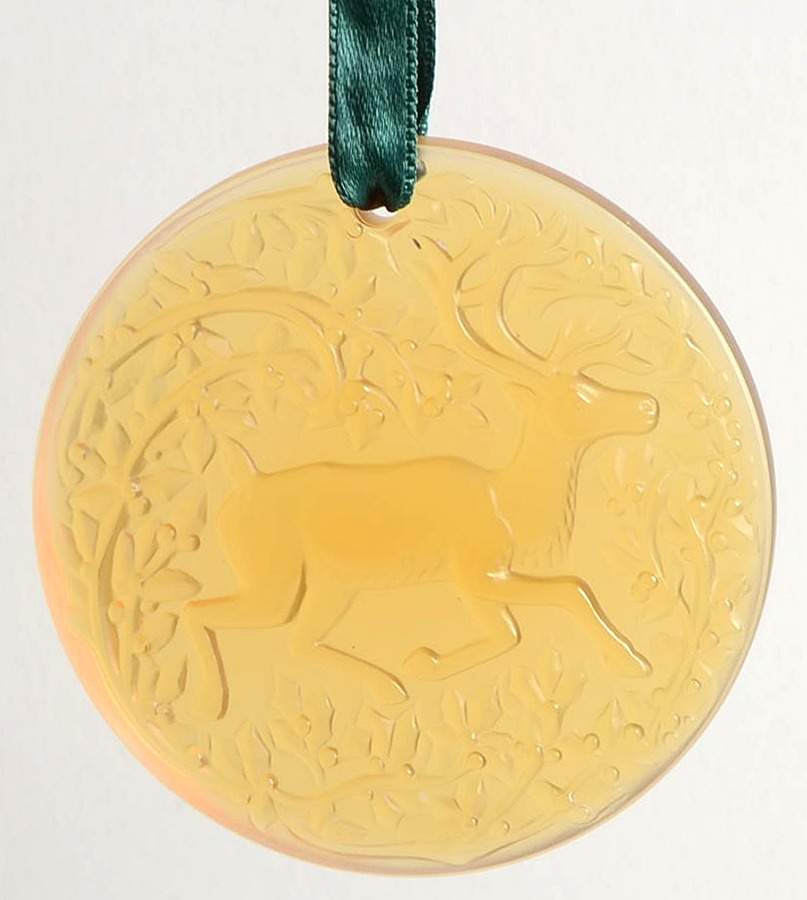 Lalique Christmas Ornament Reindeer Amber - Boxed by Lalique-1