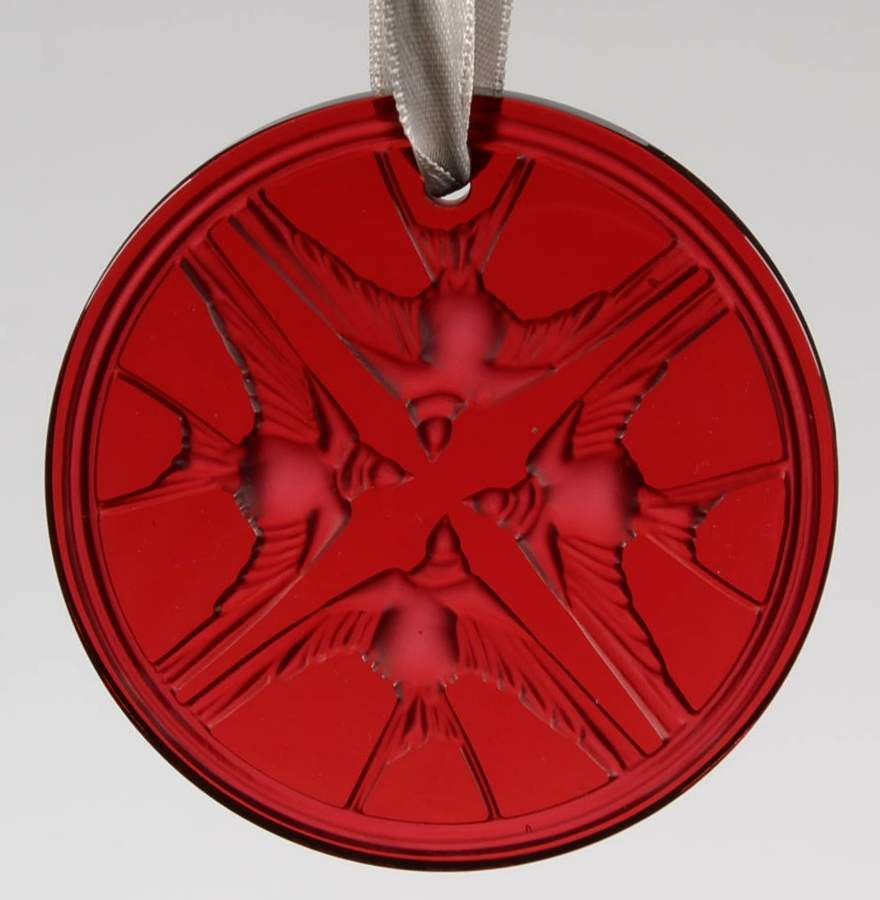 Lalique Christmas Ornament Swallows-Red - Boxed by Lalique-1