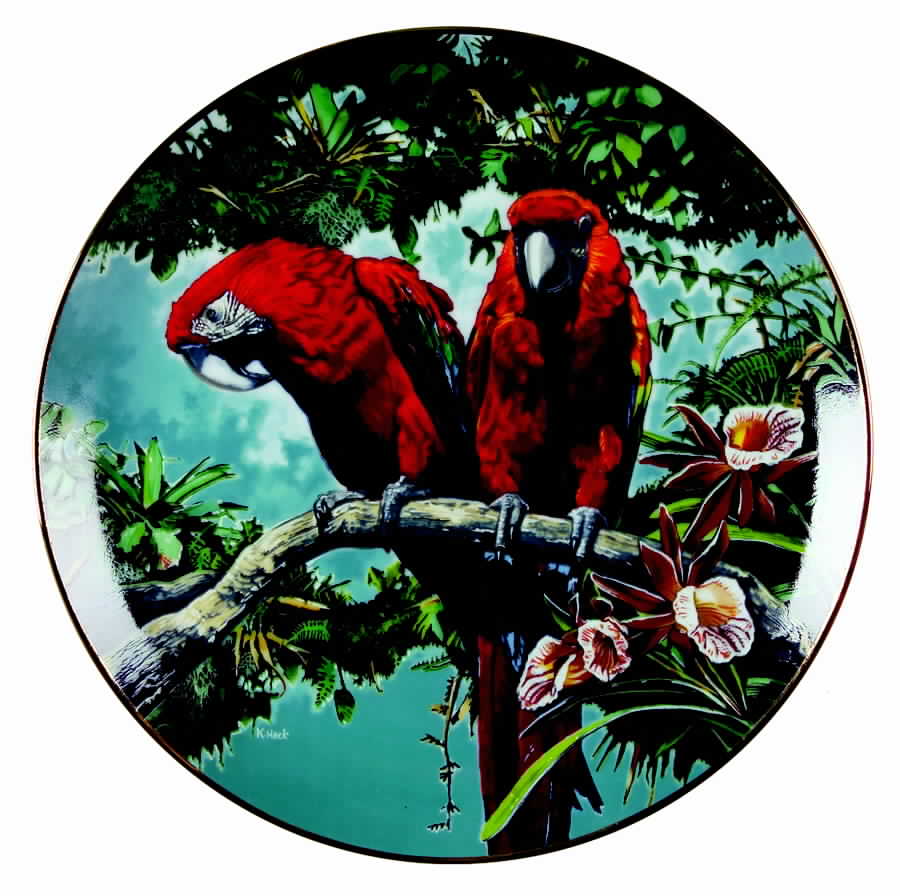 Exotic Birds of Tropique Scarlet Macaws - With Box by Royal Cornwall-1