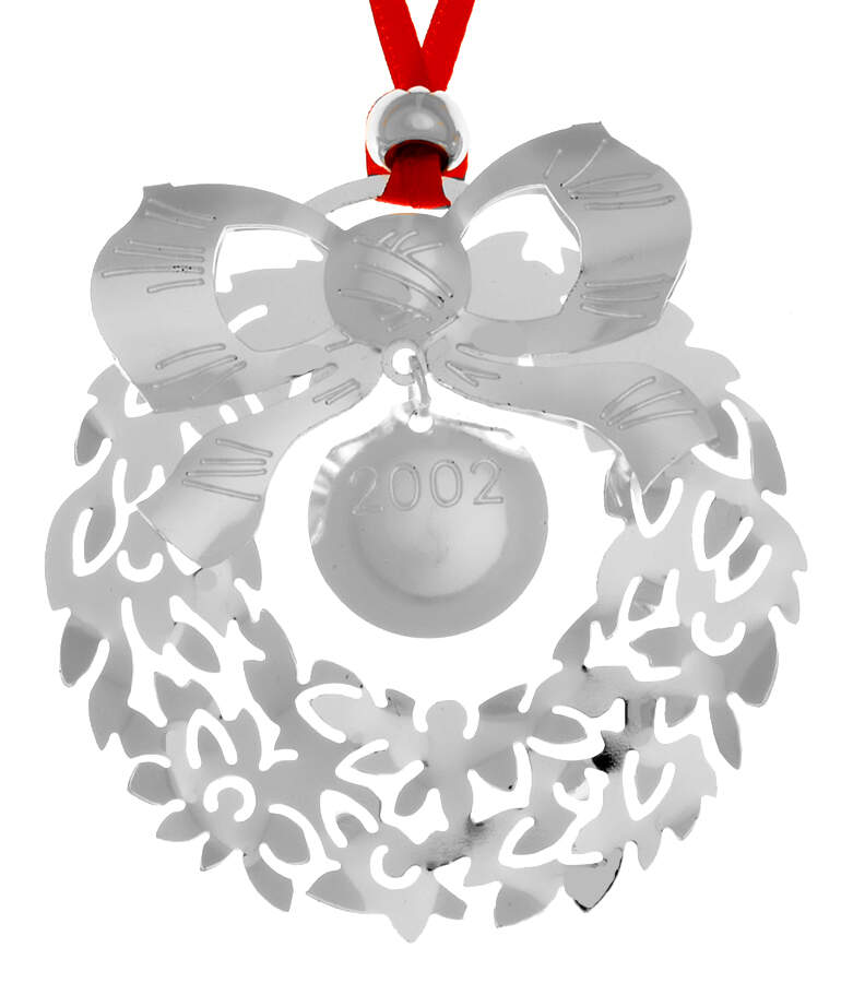 Christofle Christmas Ornament-Noel Wreath With Bow-3-D  - Boxed by Christofle France-1