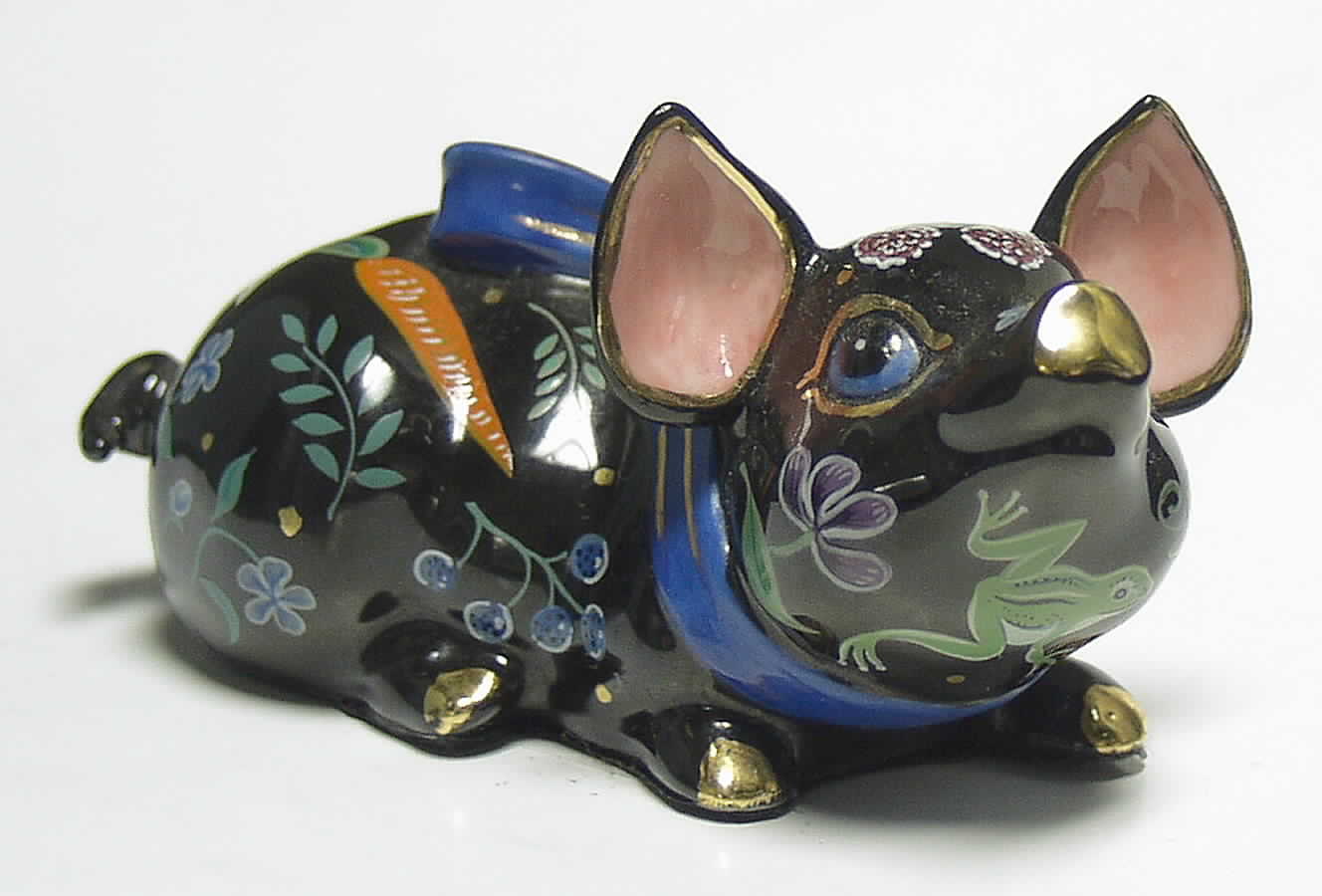 Lynn Chase Figurines & Giftware Black Pig With Blue Bow - Boxed by Lynn Chase-1