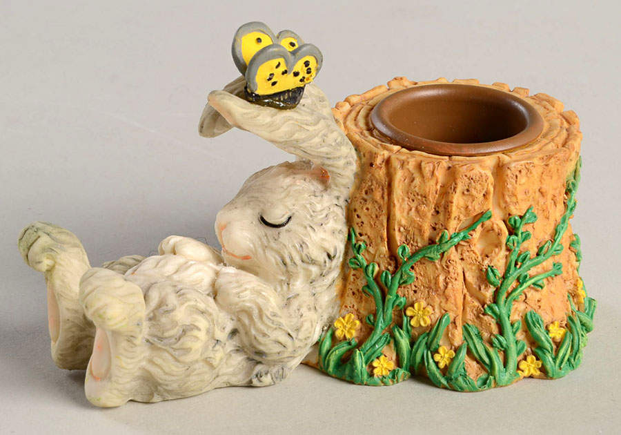 Charming Tails Rabbit Sleeping On Stump Candleholder - With Box-Bx563 by Charming Tails-1