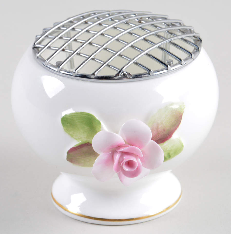 Coalport Florals Vase With Metal Frog-Single Pink Flower - No Box by Coalport-1