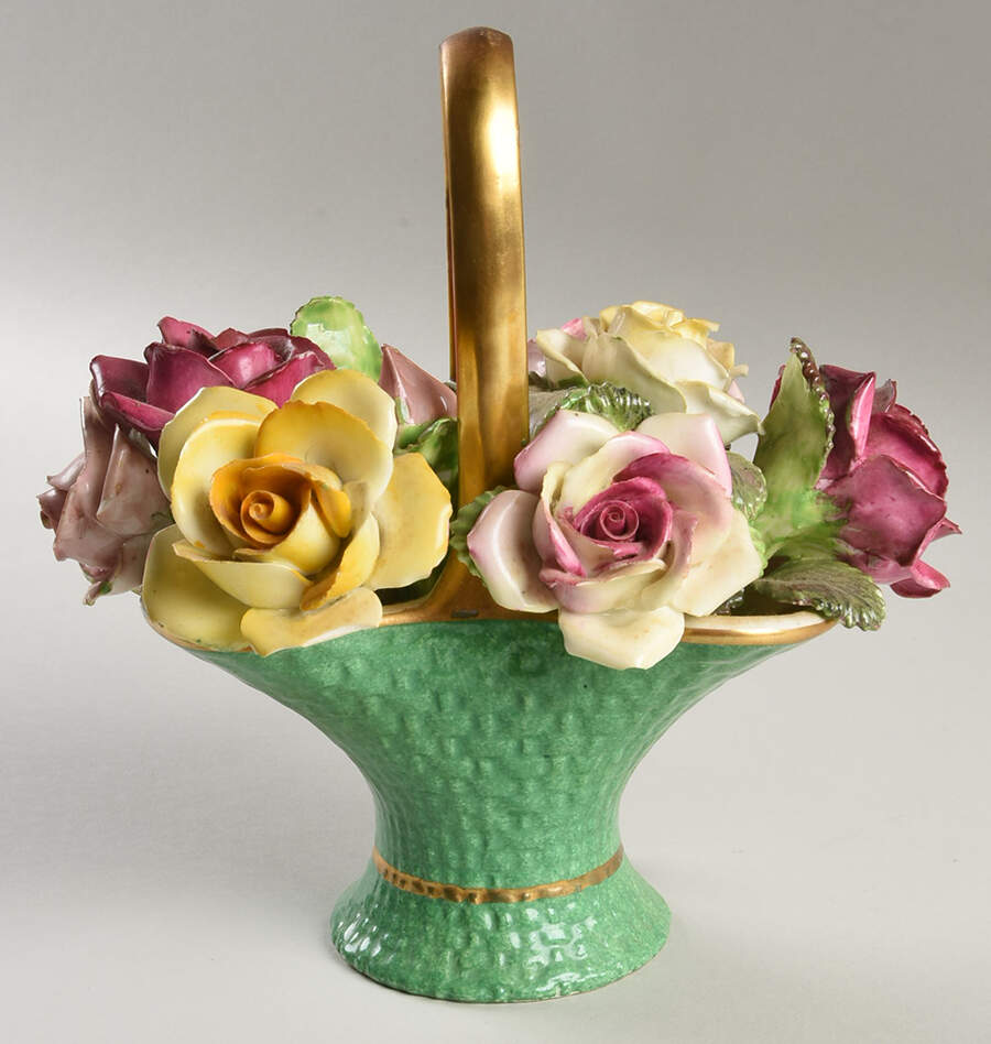 Crown Staffordshire Florals Green Basket Of Roses - No Box by Crown Staffordshire-1