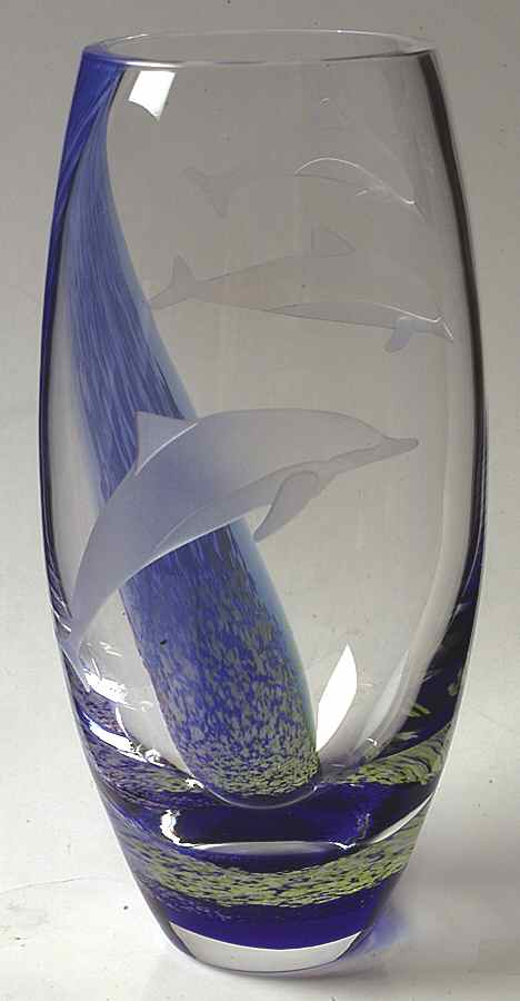 Images Collection 8" Dolphins Barrel Vase - Boxed by Caithness-1