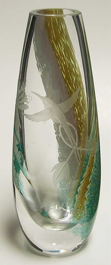 Northern Lights Collection Hummingbird Teardrop Vase - Boxed by Caithness-1