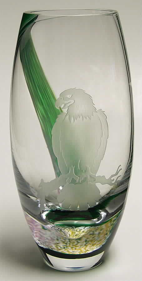 Northern Lights Collection Perched Eagle Barrel Vase - No Box by Caithness-1