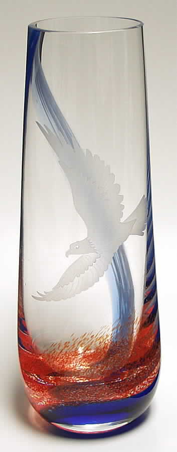 Northern Lights Collection Eagle In Flight Tall Vase - Boxed by Caithness-1