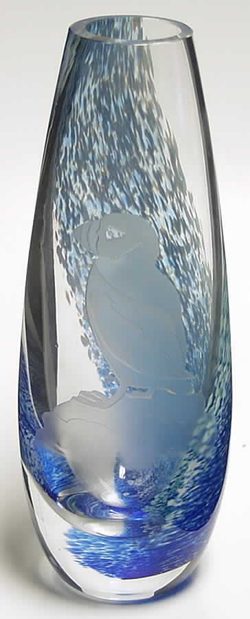 Northern Lights Collection Puffin Teardrop Vase - Boxed by Caithness-1