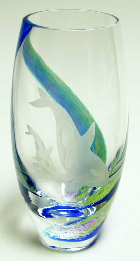 Northern Lights Collection Orca Whale Barrel Vase - With Box by Caithness-1