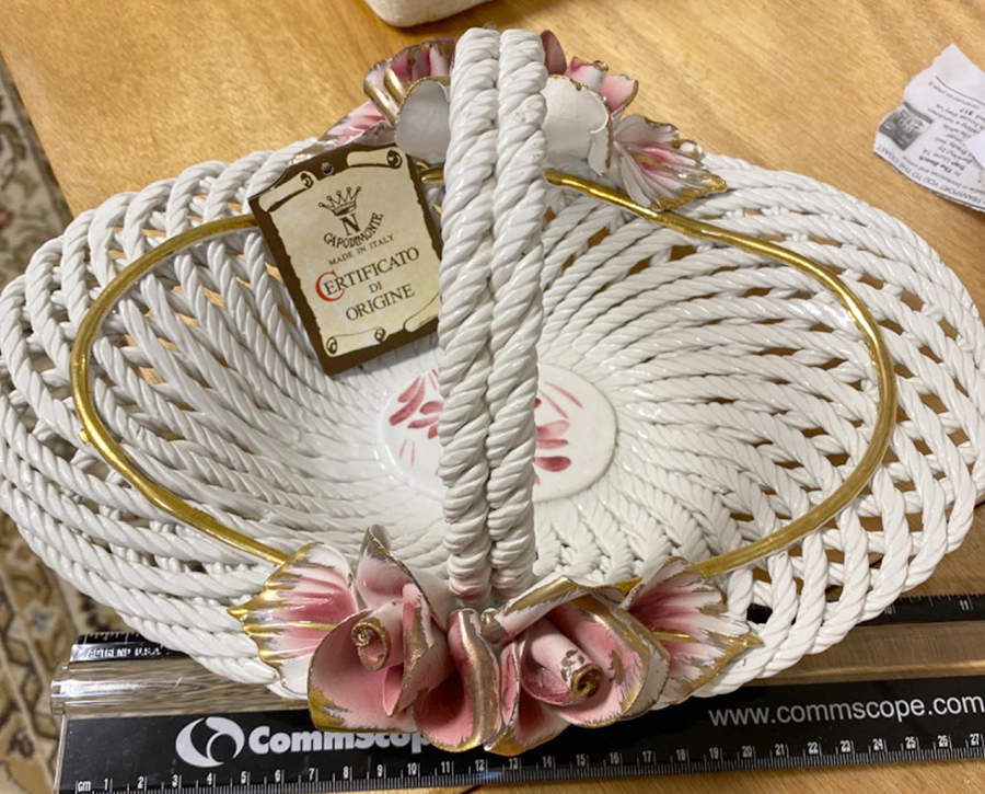Capodimonte Giftware Wicker Basket W/Pink Roses - No Box by Capodimonte-1