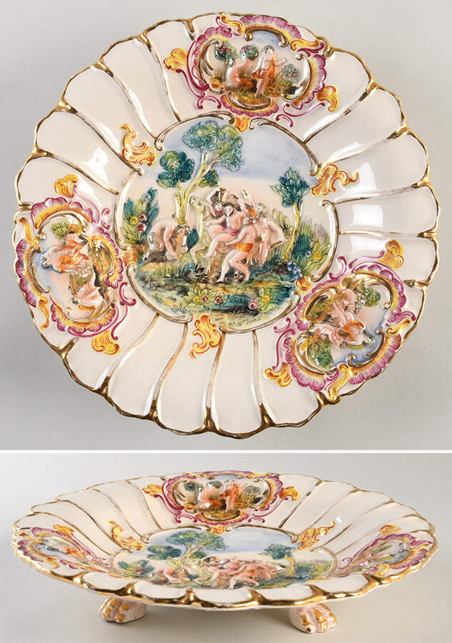 Capodimonte Giftware Footed Bowl, Swirls,Scenes - No Box by Capodimonte-1